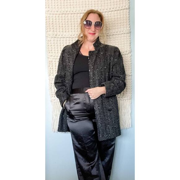 Vintage 80s marled wool double breasted pea coat leather shoulders size medium M - Picture 8 of 10